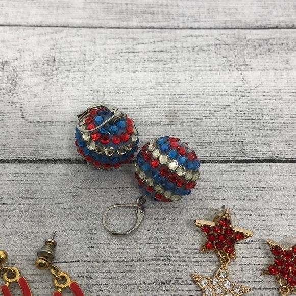 Bundle lot 3 patriotic USA red white blue earrings dangle drop rhinestone enamel - Picture 4 of 4